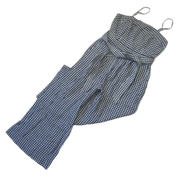 NWT J.Crew Tie-waist Linen Jumpsuit in Navy White Gingham Belted 1-Piece 4 - Picture 7 of 14